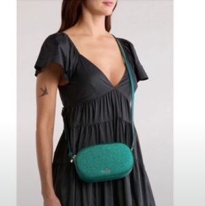 Kate Spade-Glimmer Glitter Oval Camera Crossbody Bag (Festive Teal 💚🩵